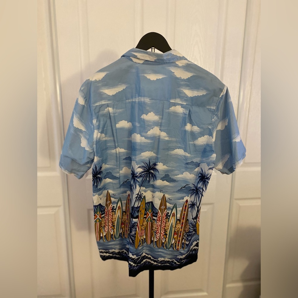 Light Blue Hawaiian Vintage Surf Print Short Sleeve Shirt - Picture 2 of 5
